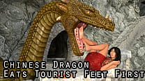 Dragão chinês Vore come turista com os pés primeiro