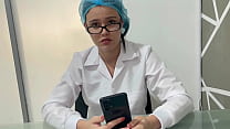 The practicing doctor is very horny, she gives me a general checkup on my cock and drains all my milk.