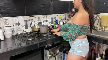 MY WHORE STEPMOTHER SPIES ON ME IN THE KITCHEN AND GETS HOT TO SEE ME AND ENDS UP PUTTING HER FINGERS INTO MY PUSSY