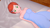 Gwen Tennyson is in her room and wants to play on her bed (adult version)
